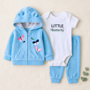 Carter’s Toddler Girl 3-Pc Outfit Set Butterfly Hoodie Bodysuit Pants 24 Months